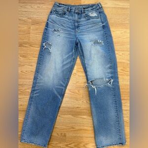 American Eagle Super High Rise Baggy Straight Jeans Light/medium Wash 12 Long